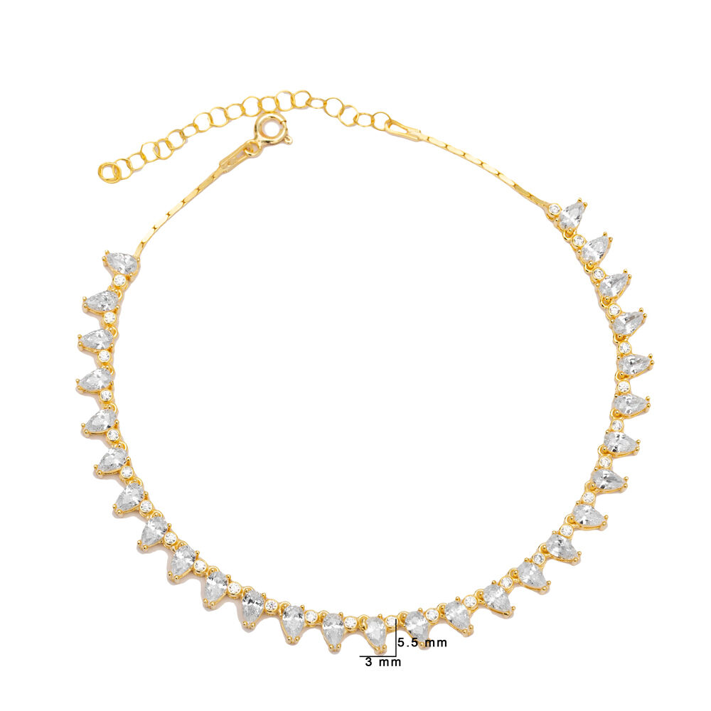 New Fashion Pear Shape Shiny Zircon Stone Tennis Bracelet 925 Sterling Silver Jewelry