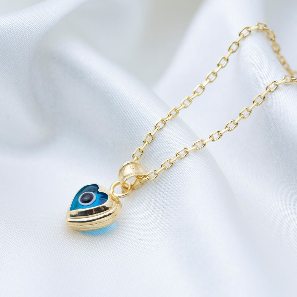 Evil Eye Heart Shape Charm Necklace Wholesale Turkish 925 Sterling Silver Jewelry