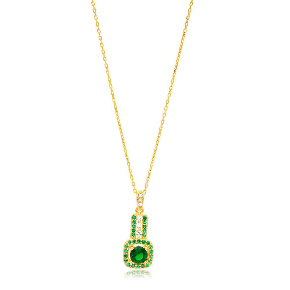 Square Shape Emerald Zircon Stone Charm Necklace Woman Pendant 925 Sterling Silver Jewelry