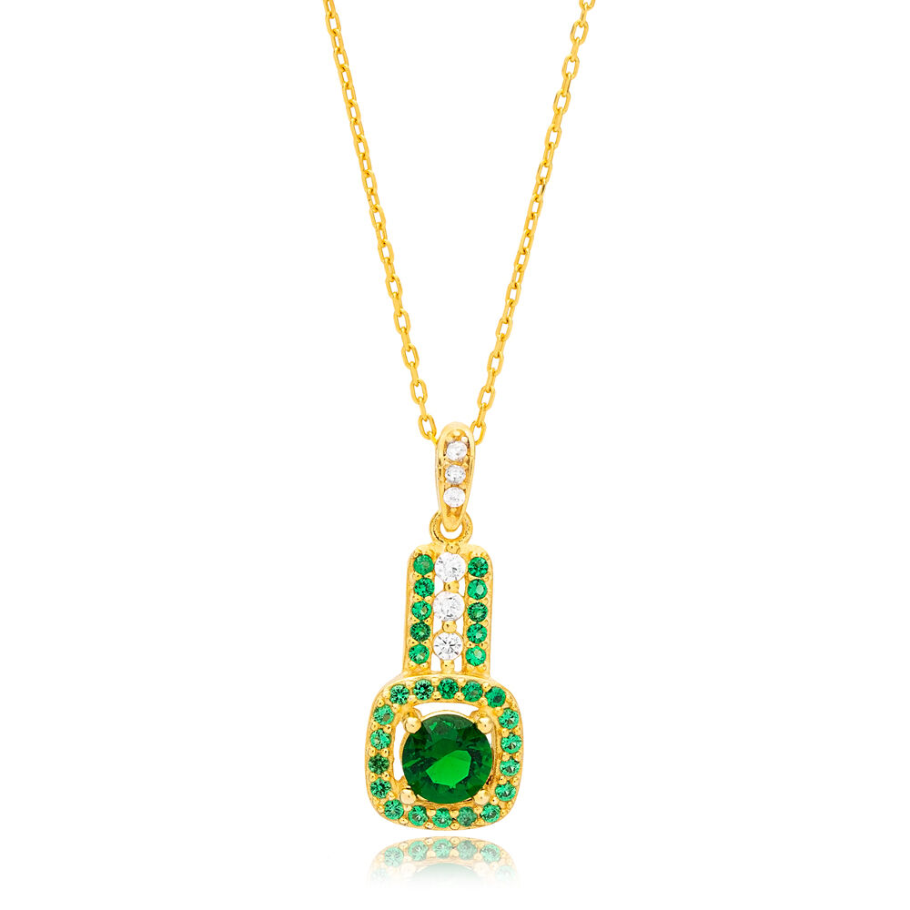 Square Shape Emerald Zircon Stone Charm Necklace Woman Pendant 925 Sterling Silver Jewelry
