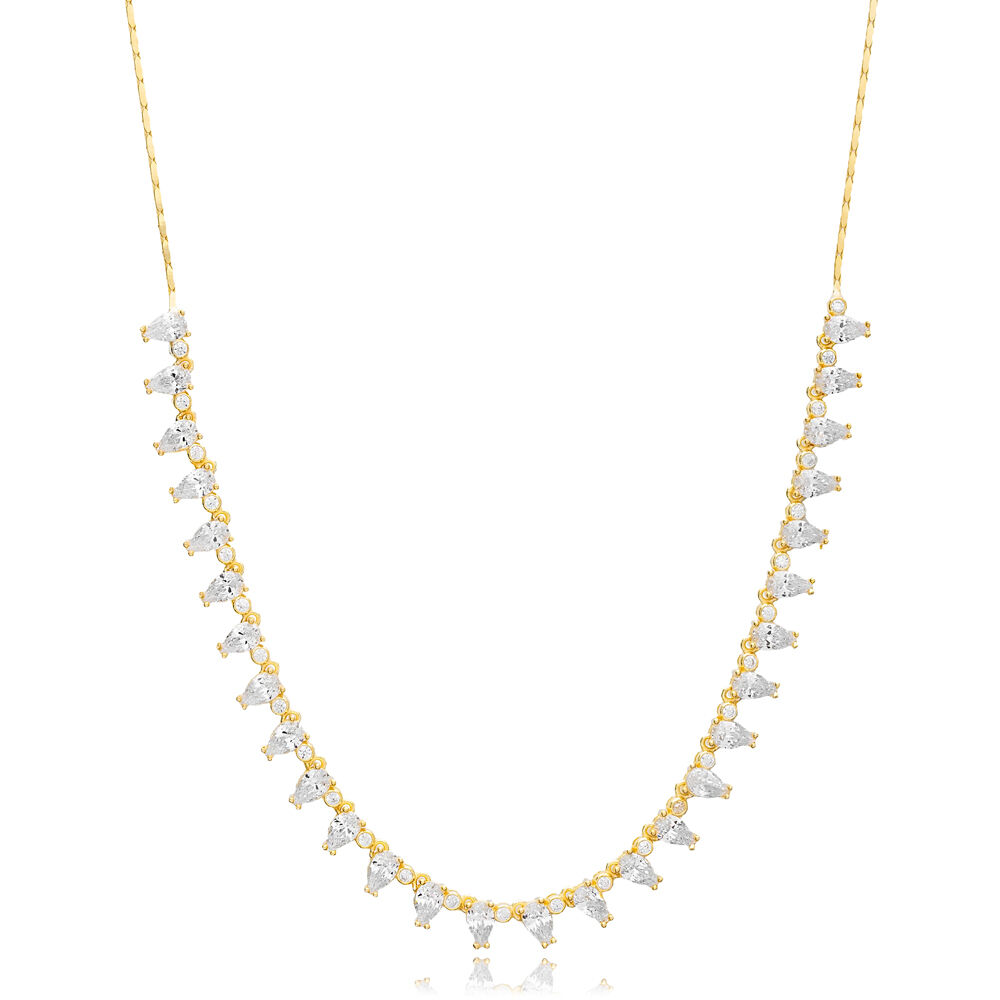 New Fashion Pear Shape Brillant Zircon Stone Tennis Necklace 925 Sterling Silver Jewelry