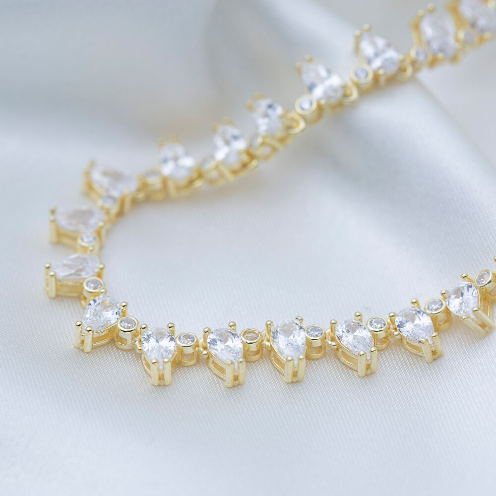 New Fashion Pear Shape Brillant Zircon Stone Tennis Necklace 925 Sterling Silver Jewelry