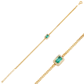 Square Shape Paraiba Green with Zircon Stone Charm Bracelet 925 Sterling Silver Jewelry