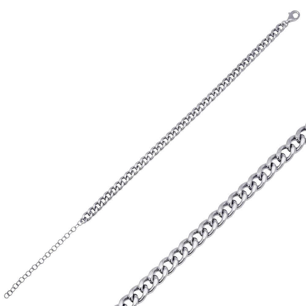 Rhodium Plated Gourment Chain Woman Bracelet Turkish Handmade Wholesale 925 Sterling Silver Jewelry