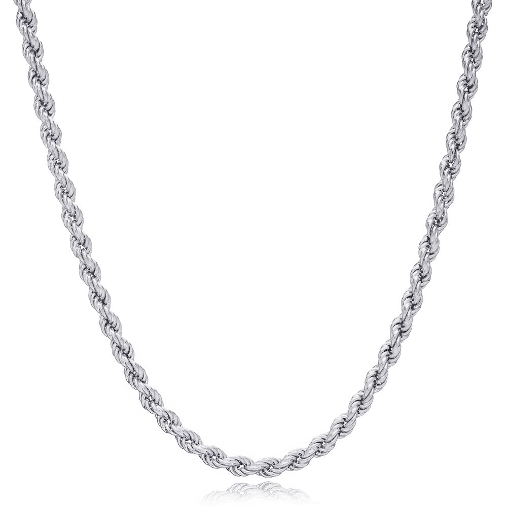 Auger Rhodium Plated Chain Necklace Turkish Handmade Wholesale 925 Sterling Silver Jewelry