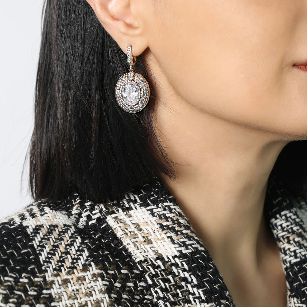 Oval Shape Zircon Stone Authentic Silver Earrings Turkish Handmade 925 Sterling Silver Jewelry