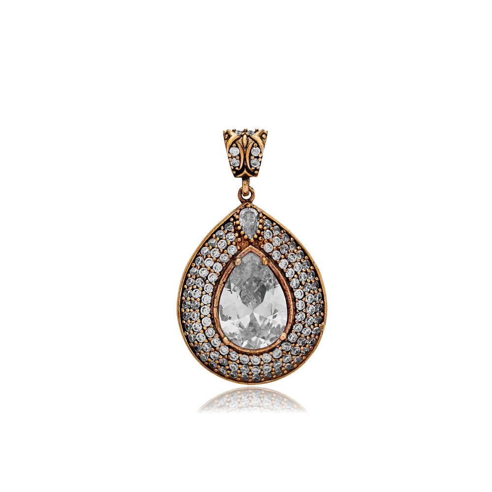 Drop Shape Zircon Stone Authentic Charm 925 Sterling Silver Jewelry