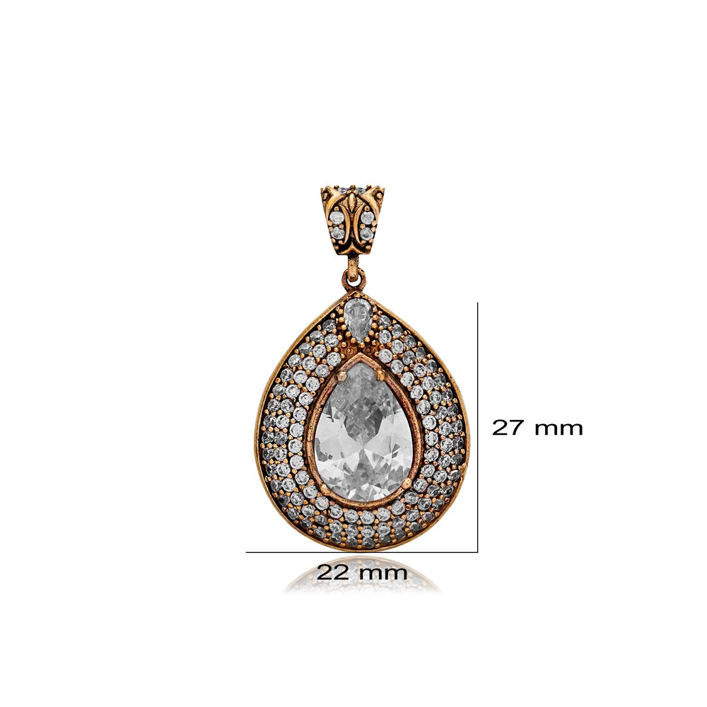 Drop Shape Zircon Stone Authentic Charm 925 Sterling Silver Jewelry