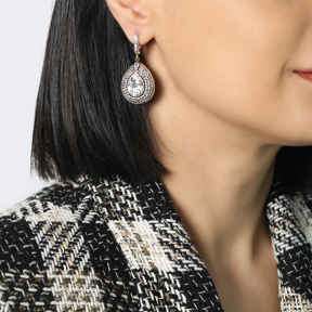 Drop Shape Shiny Zircon Stone Authentic Silver Earrings Turkish Handmade 925 Sterling Silver Jewelry