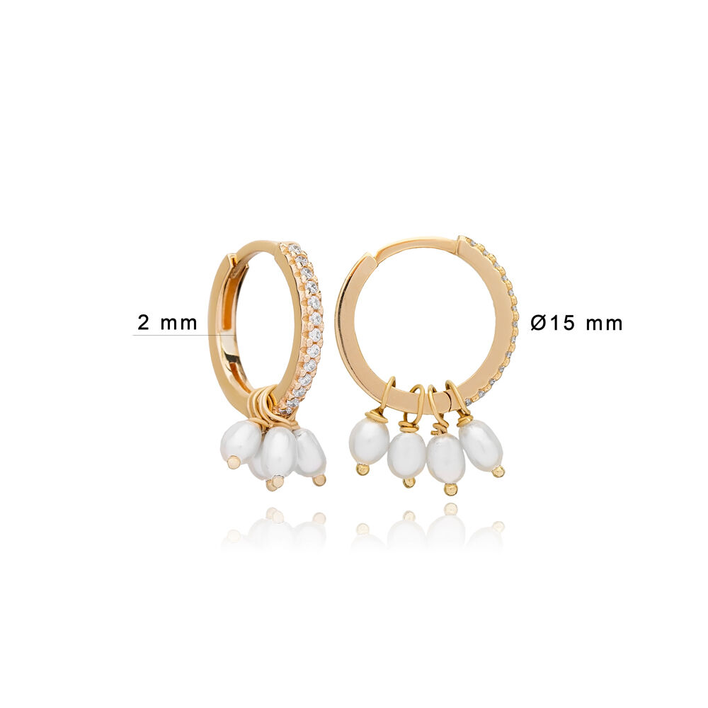 Minimalist Pearl Design Hoop Earrings Turkish Wholesale Handmade 925 Sterling Silver Jewelry