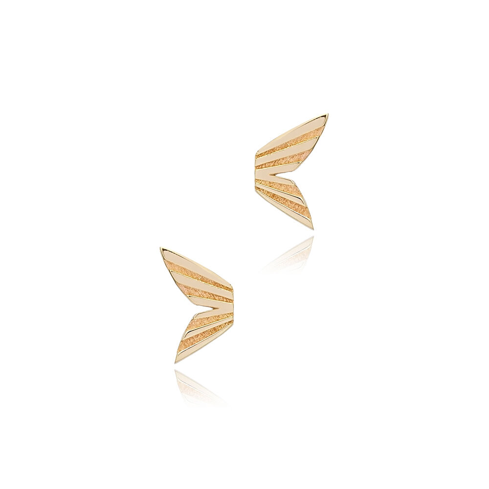 Plain Wings Design Stud Earrings Turkish Handcraft Wholesale 925 Sterling Silver Jewelry