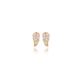 Minimalist Angel-Wings Design Zircon Stone Stud Earrings Turkish Handcraft Wholesale 925 Sterling Silver Jewelry