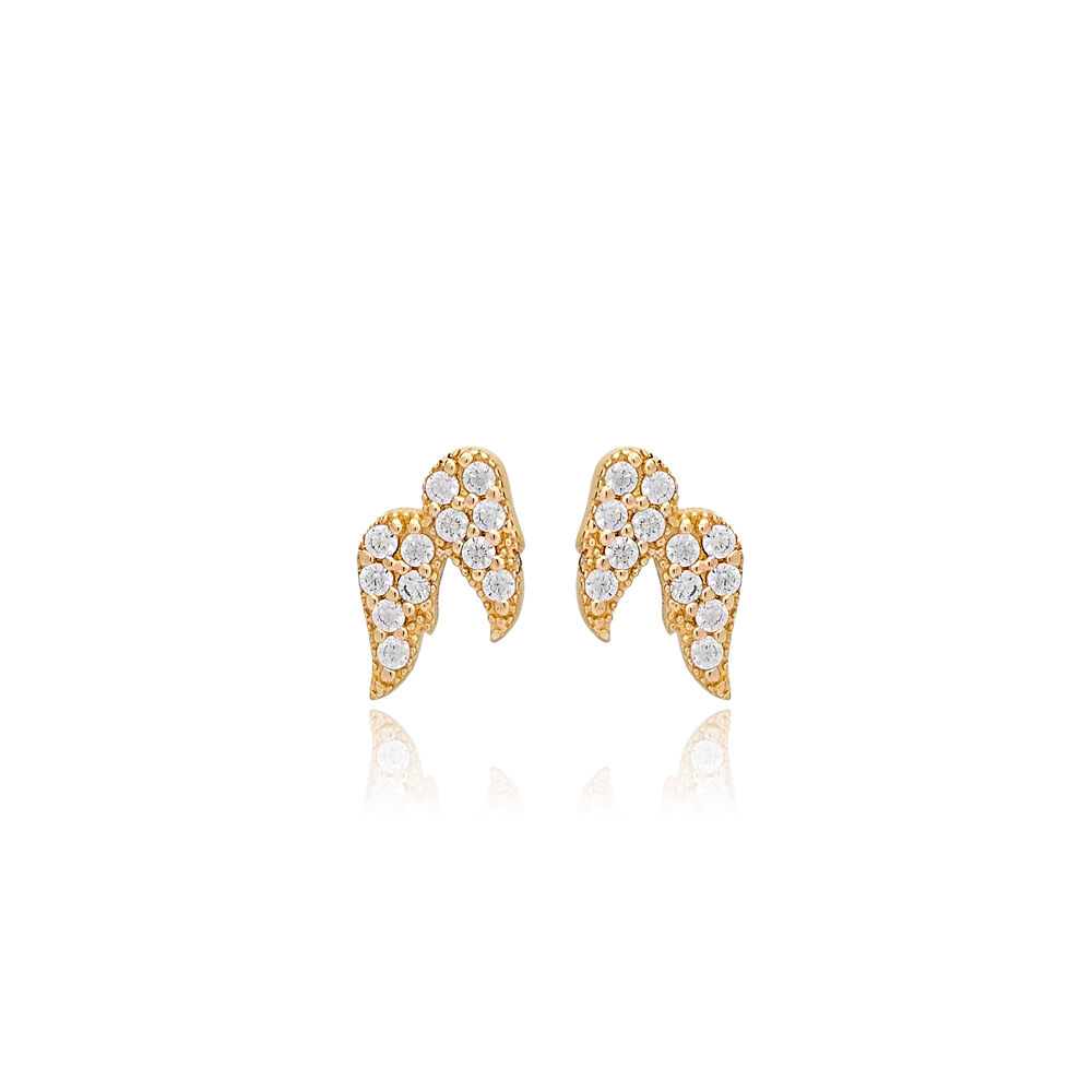 Cute Angel-Wings Design Zircon Stone Stud Earrings Turkish Handcraft Wholesale 925 Sterling Silver Jewelry