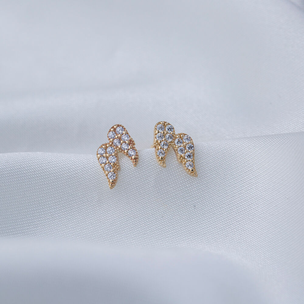 Cute Angel-Wings Design Zircon Stone Stud Earrings Turkish Handcraft Wholesale 925 Sterling Silver Jewelry