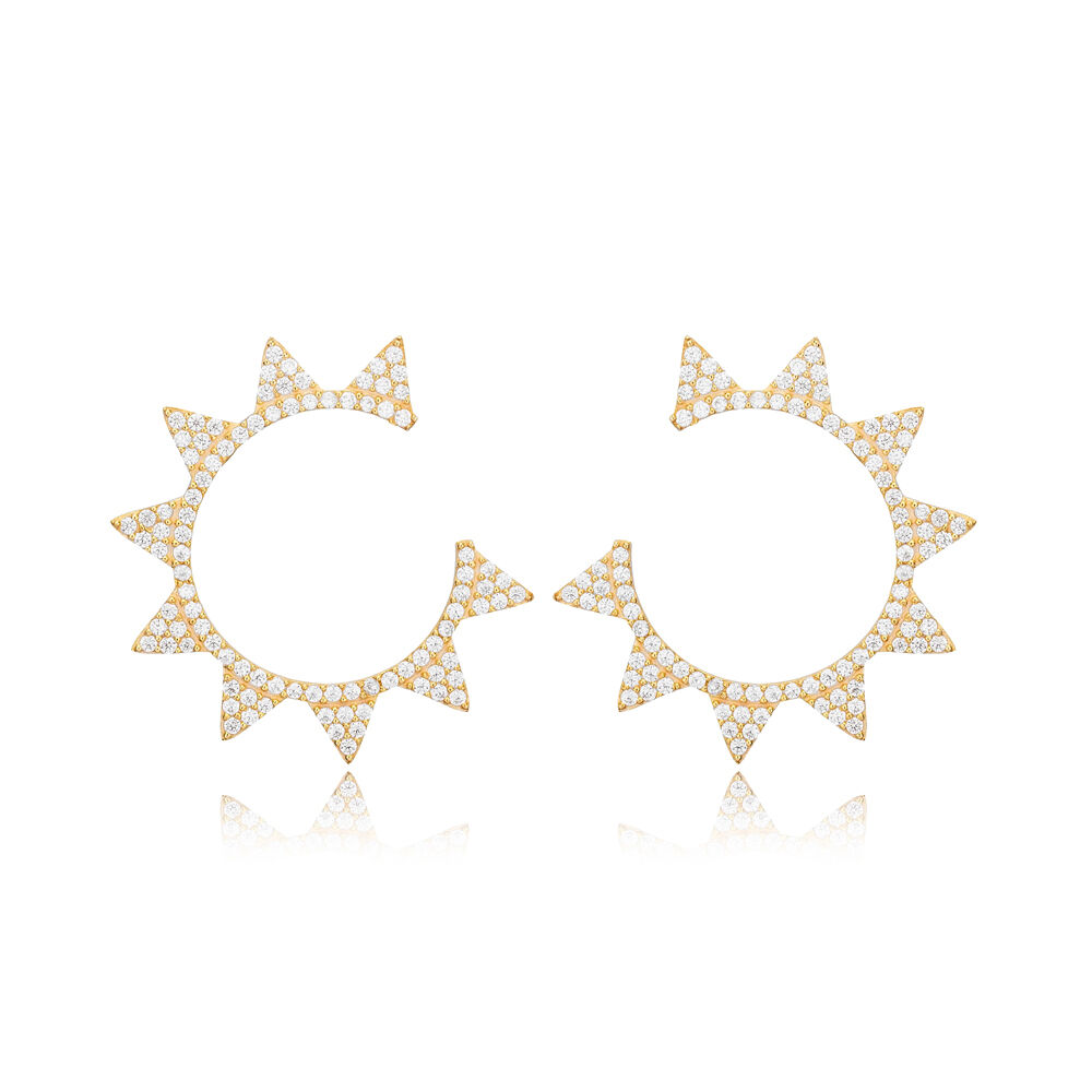 Dainty Sun Design Zircon Stone Stud Earrings Turkish Handmade Wholesale 925 Sterling Silver Jewelry