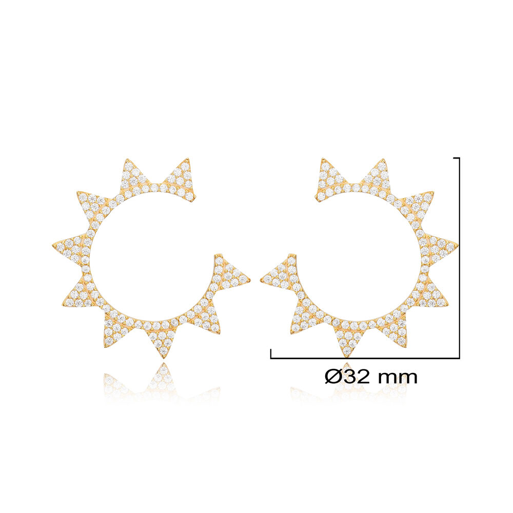 Sun Design Zircon Stone Stud Earrings Turkish Handmade Wholesale 925 Sterling Silver Jewelry