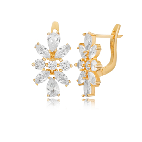 New Fashion Clear Zircon Stone Latch Back Earrings Turkish Handcrafted 925 Sterling Silver Jewelry