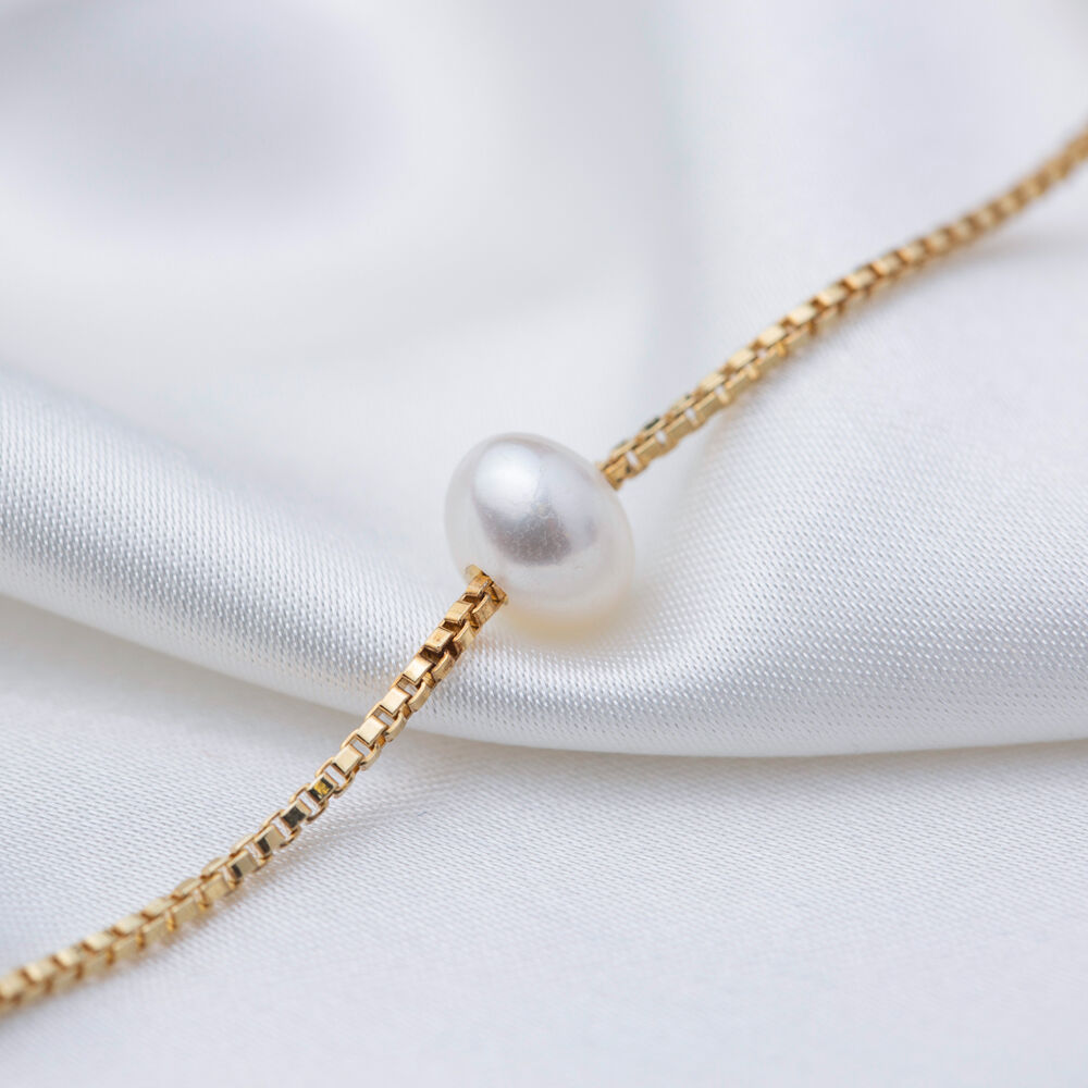 Round Shape Pearl Design Box Chain Woman Bracelet Turkish Handcrafted Wholesale 925 Sterling Silver Jewelry