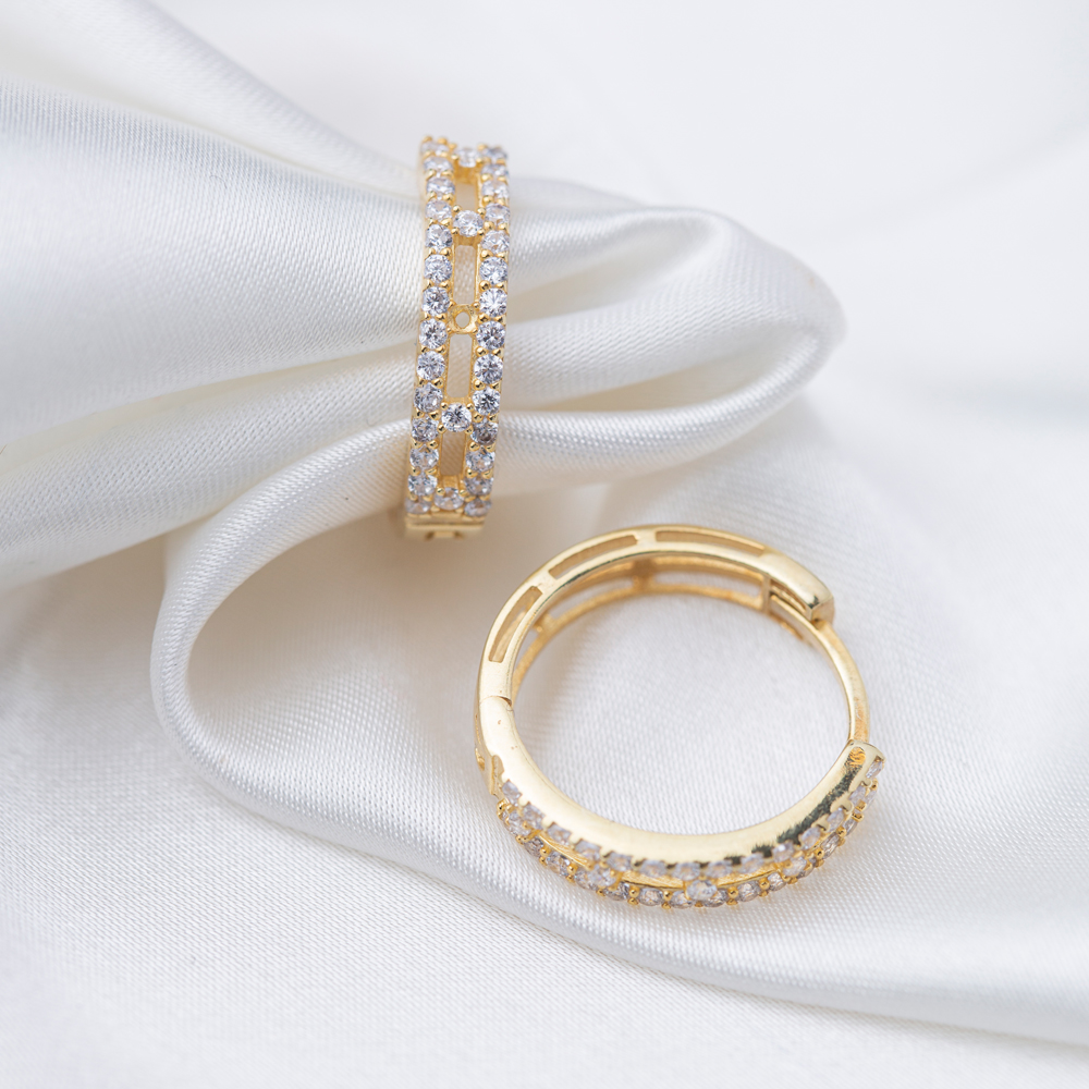 Elegant Round Zircon Stone Hoop Earrings Turkish Handmade Wholesale 925 Sterling Silver Jewelry