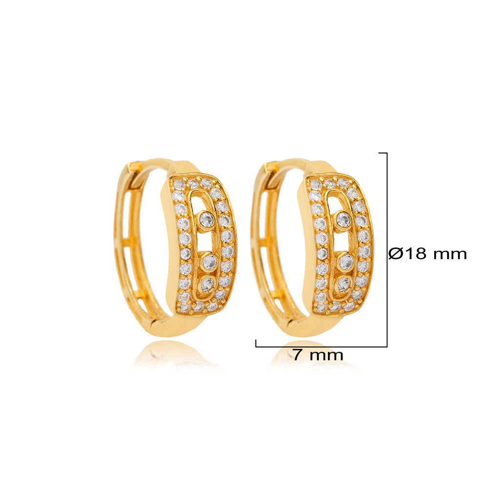 New Trendy Round Cut Clear Zircon Stone Hoop Earrings Turkish Handmade Wholesale 925 Sterling Silver Jewelry