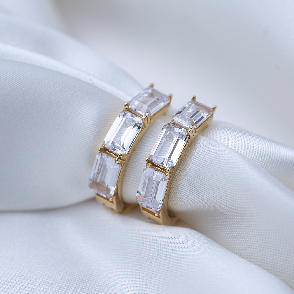 Geometric Rectangle Shape Zircon Stone Turkish Handcrafted Wholesale 925 Sterling Silver Jewelry