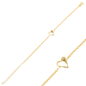 Love Design Plain Heart Shape Charm Bracelet Turkish Handcrafted 925 Sterling Silver Jewelry