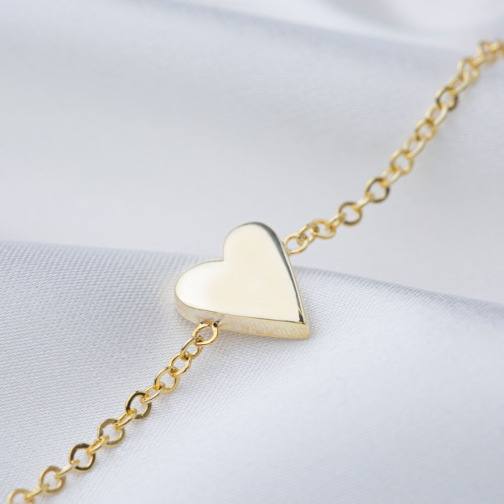 Love Design Plain Heart Shape Charm Bracelet Turkish Handcrafted 925 Sterling Silver Jewelry