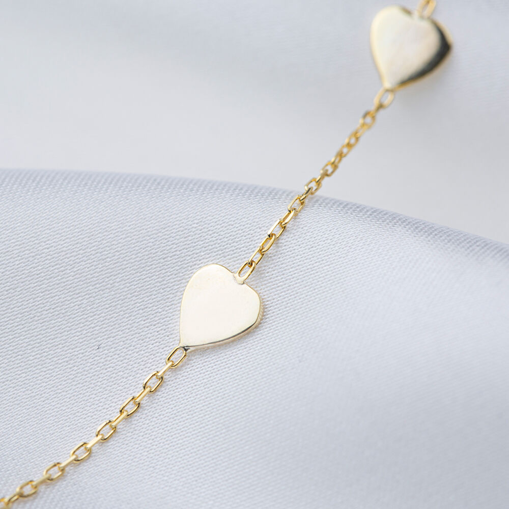 Thin Plain Heart Shape Love Design Charm Bracelet Turkish Handcrafted Wholesale 925 Sterling Silver Jewelry