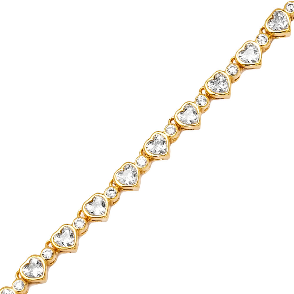 Heart Shape Zircon Stone Tennis Bracelet Turkish Handcrafted Wholesale 925 Sterling Silver Jewelry