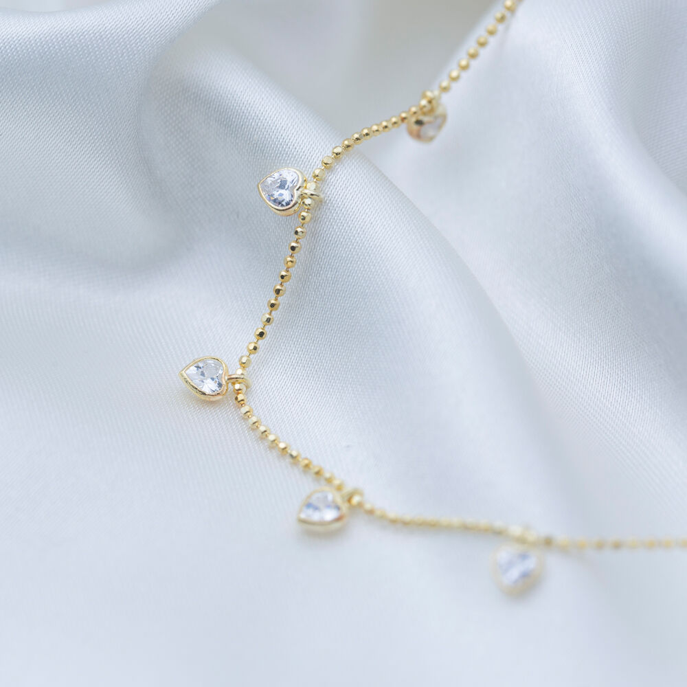 Heart Cut Zircon Stone Ball Chain Design Shaker Necklace Turkish Handmade 925 Sterling Silver Jewelry