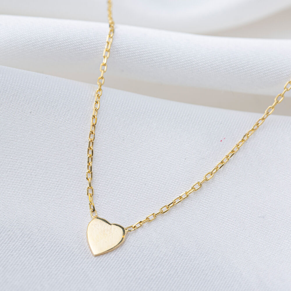 Thin Plain Heart Shape Charm Necklace Turkish Handmade Wholesale 925 Sterling Silver Jewelry