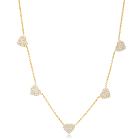 Elegant Heart Design Zircon Stone Shaker Necklace Turkish Handcrafted Wholesale 925 Sterling Silver Jewelry