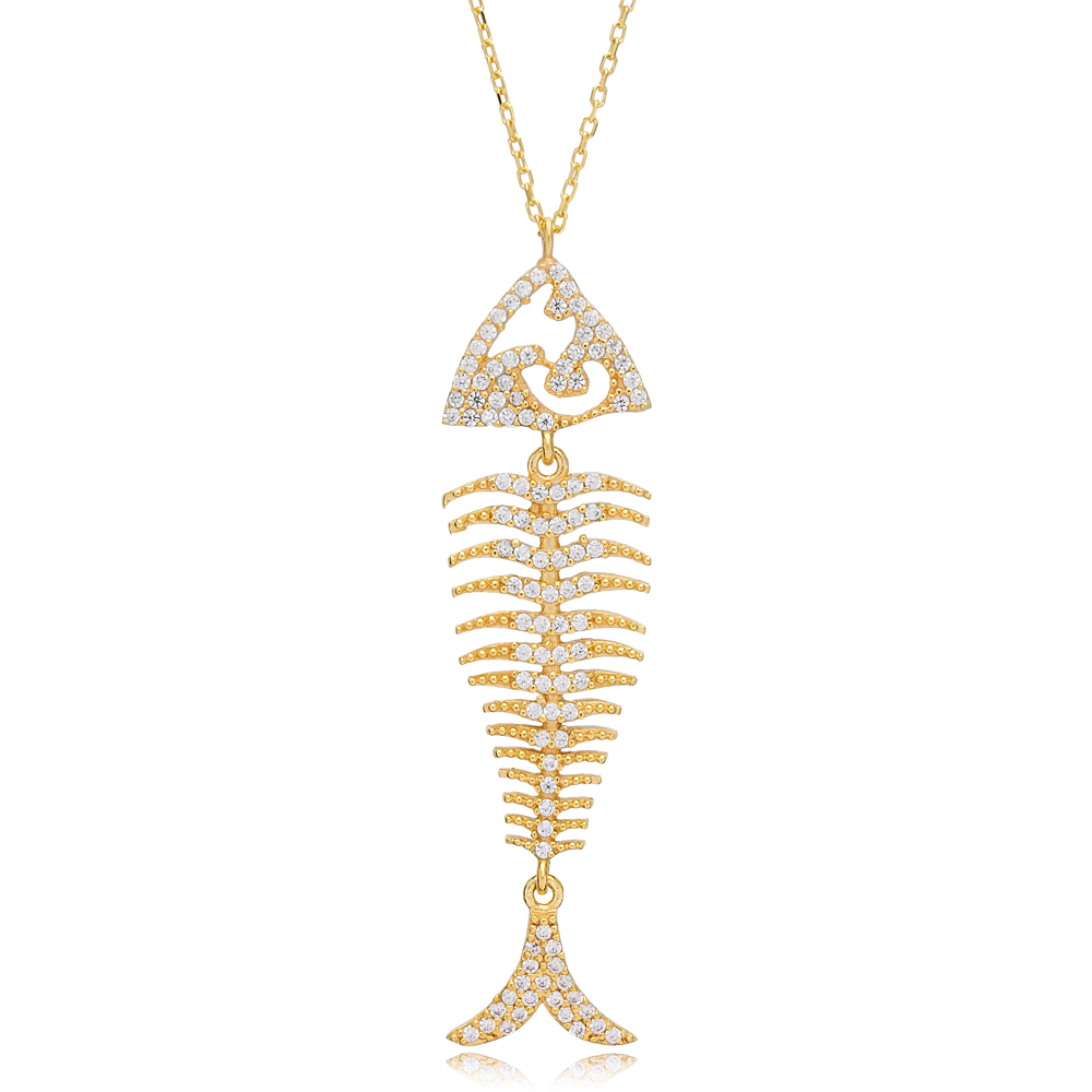 Fishbone Minimal Design Pendant In Turkish Wholesale 925 Sterling Silver