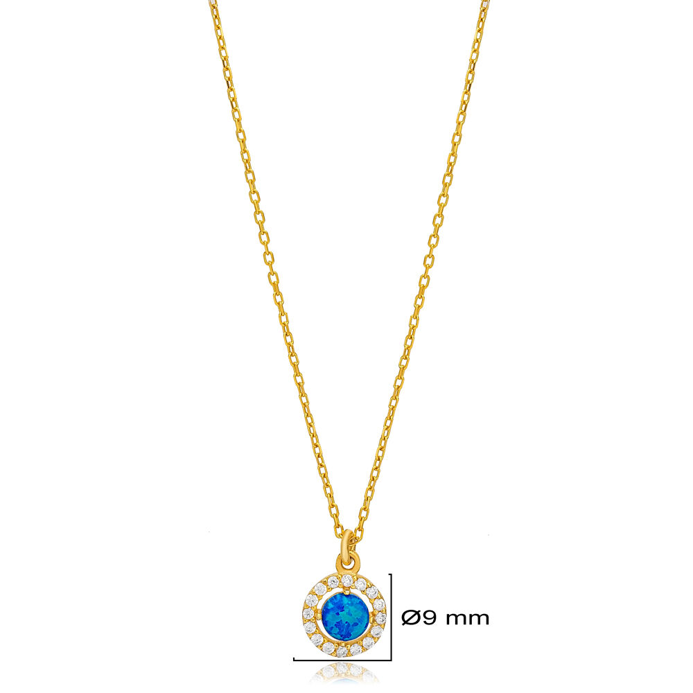 Elegant Blue Opal Stone Charm Necklace Turkish Handcrafted Wholesale 925 Sterling Silver Jewelry