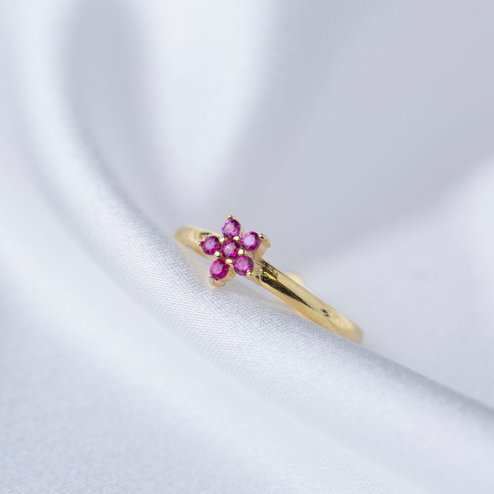 Flower Design Ruby Stone Adjustable Ring Turkish Handmade Wholesale 925 Sterling Silver Jewelry