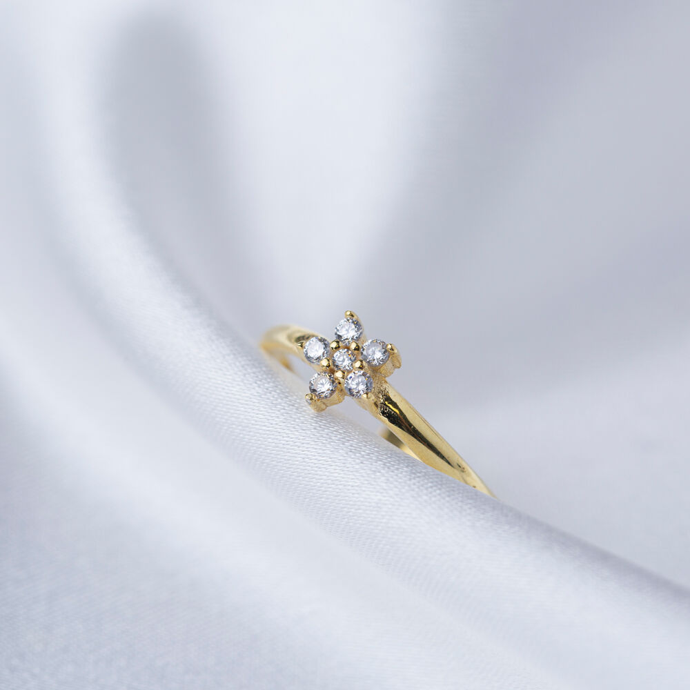 Flower Design Zircon Stone Adjustable Ring Turkish Handmade Wholesale 925 Sterling Silver Jewelry