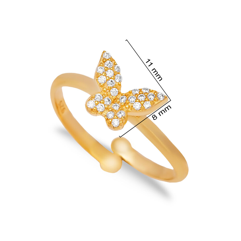Butterfly Design Zircon Stone Adjustable Ring Turkish Handmade Wholesale 925 Sterling Silver Jewelry