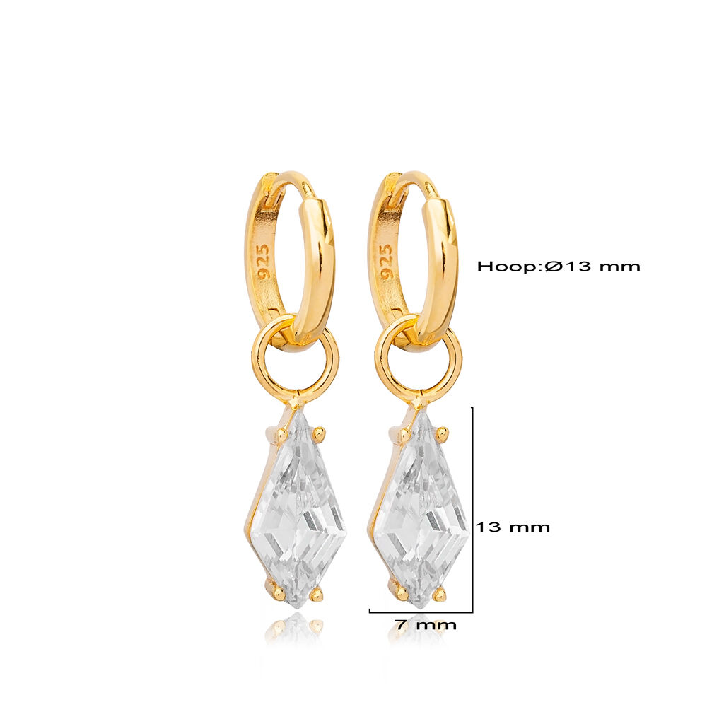 Marquise Shape Zircon Stone Dangle Earrings Turkish Handcrafted Wholesale 925 Sterling Silver Jewelry