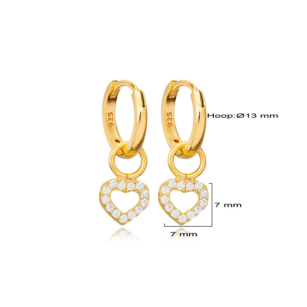 Hollow Heart Design Zircon Stone Dangle Earrings Turkish Handcrafted Wholesale 925 Sterling Silver Jewelry