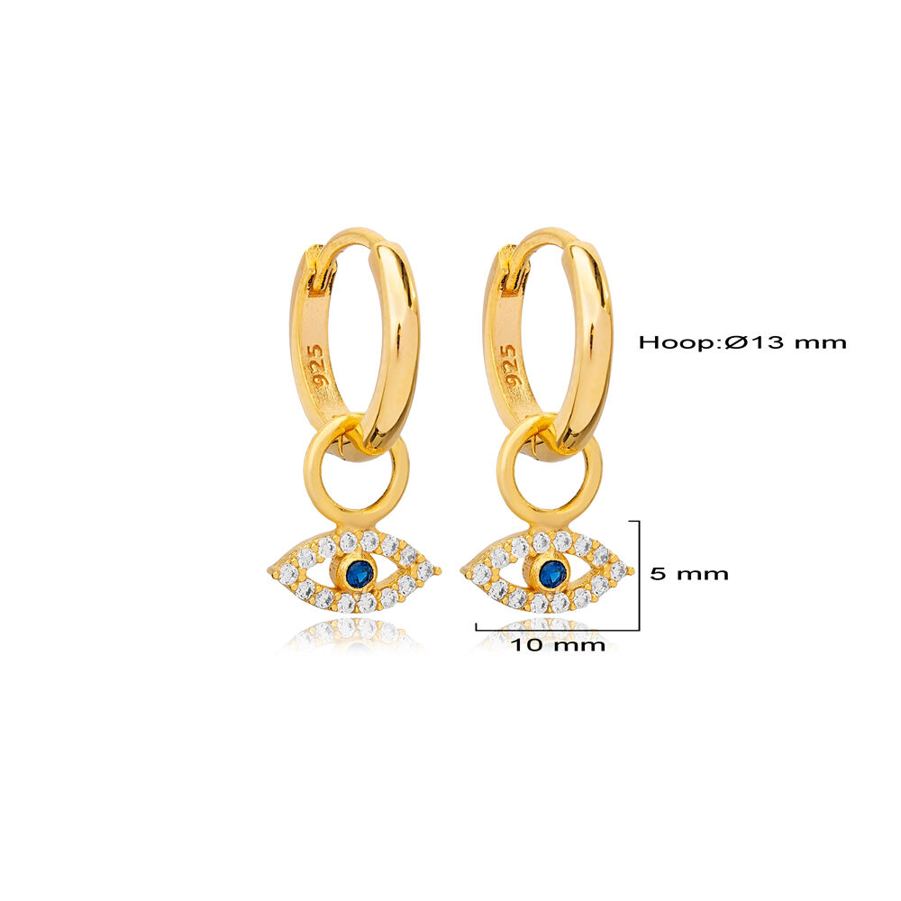 Eye Shape Eye Design Sapphire with Zircon Stone Dangle Earrings Turkish Handmade Wholesale 925 Sterling Silver Jewelry