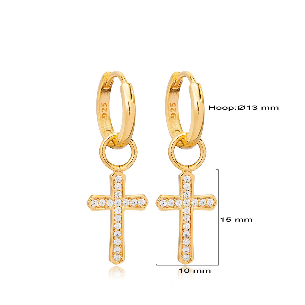 Cross Design Zircon Stone Christian Collection Dangle Earrings Turkish Handcrafted Wholesale 925 Sterling Silver Jewelry