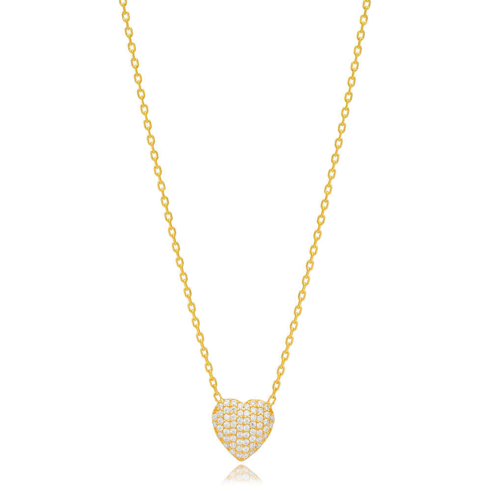 Heart Shape Shiny Zircon Stone Love Design Charm Necklace Turkish Handmade Wholesale 925 Sterling Silver Jewelry
