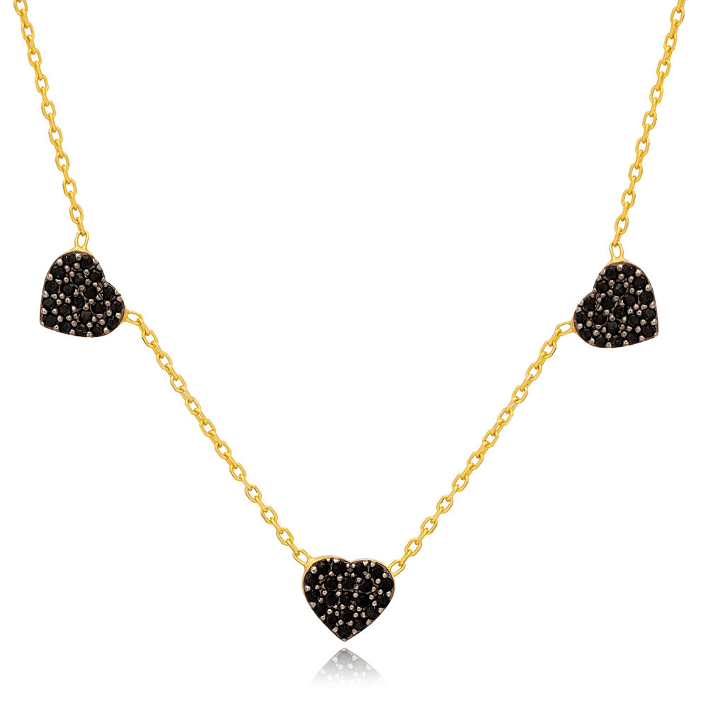 Heart Shape Black Zircon Stone Shaker Necklace Turkish Handcrafted Wholesale 925 Sterling Silver Jewelry