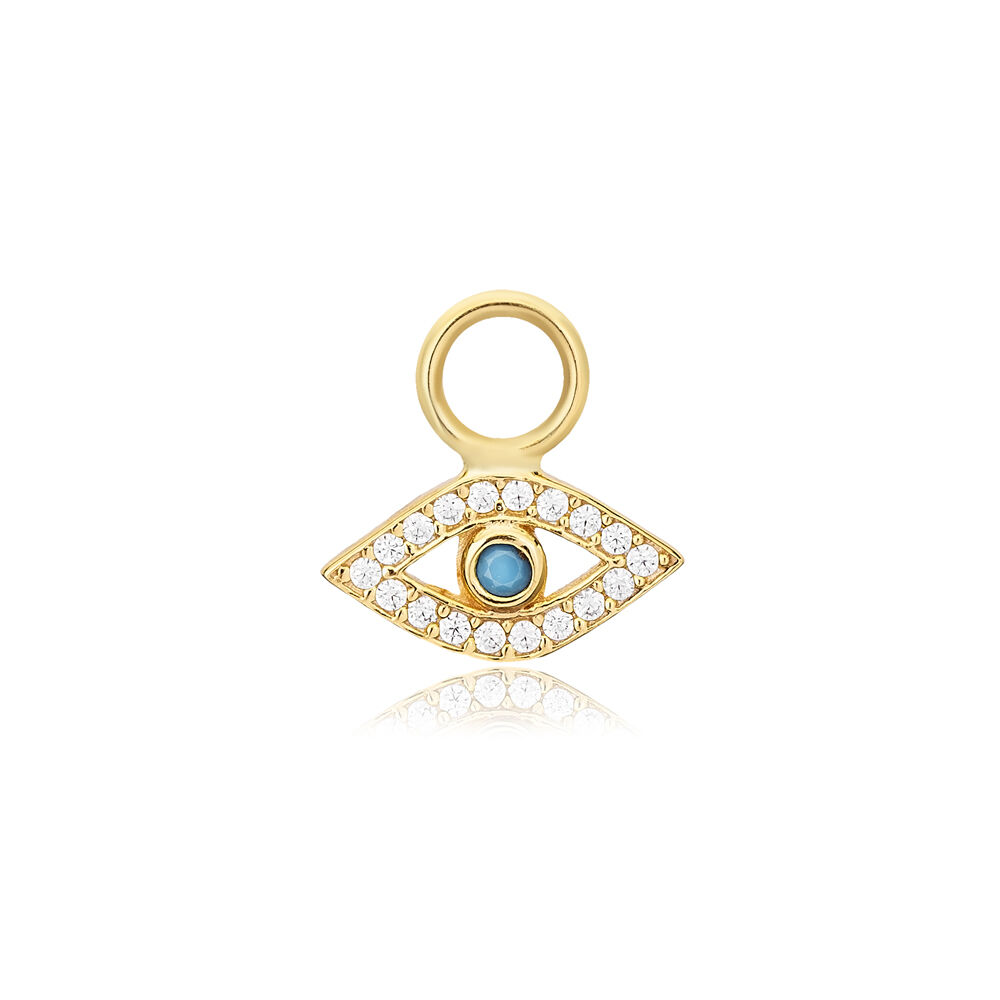 Evil Eye Design Turquoise Zircon Stone Single Earring Charm Turkish Handcrafted Wholesale 925 Sterling Silver Jewelry