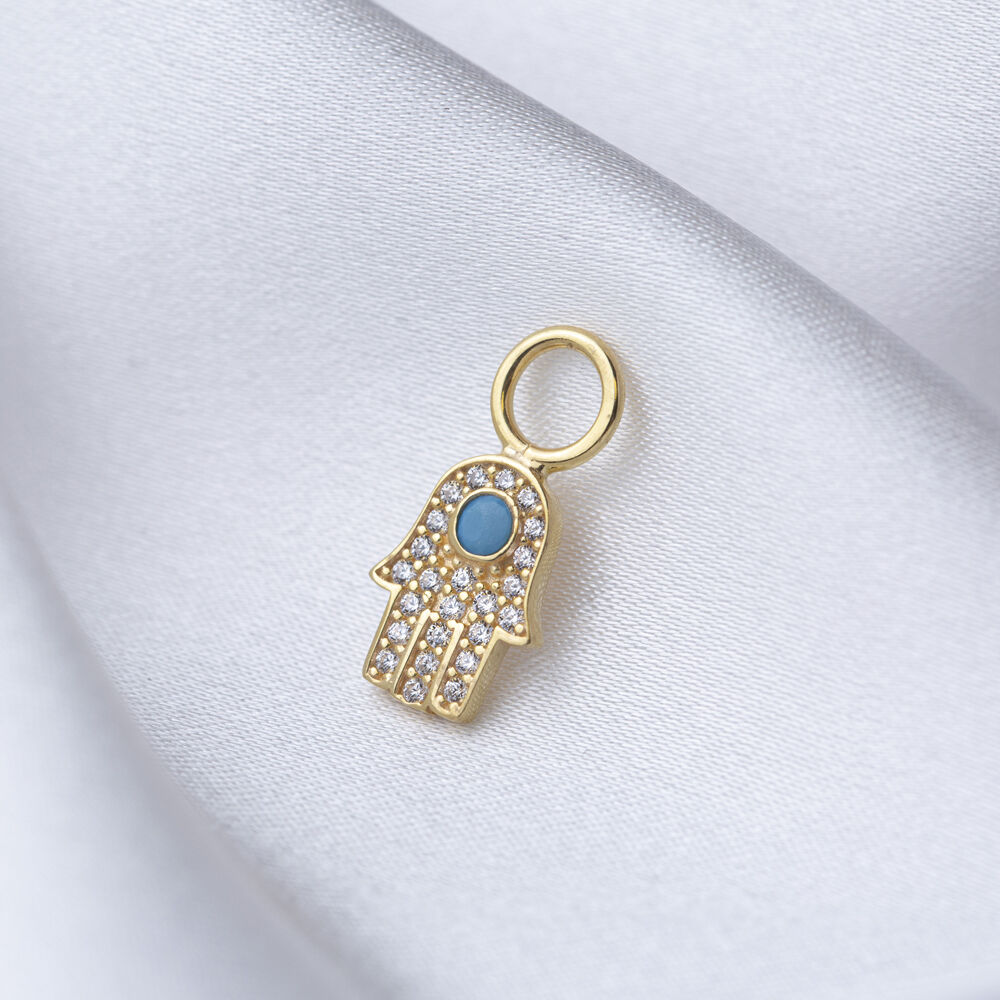 Hamsa Design Turquoise Zircon Stone Single Earring Charm Turkish Handmade 925 Sterling Silver Jewelry
