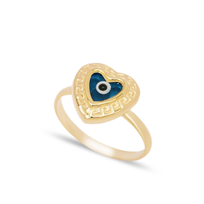 Heart Shape Evil Eye Design Woman Ring Turkish Handmade Wholesale 925 Sterling Silver Jewelry