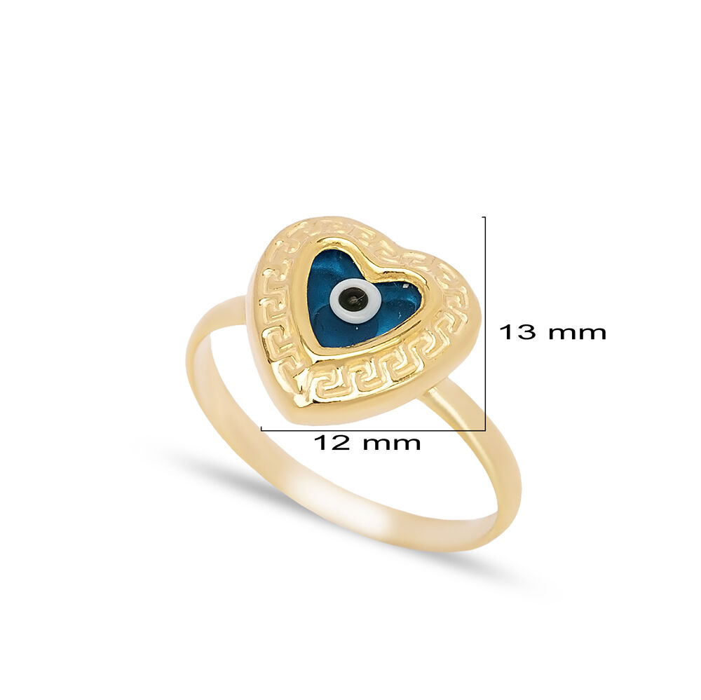 Heart Shape Evil Eye Design Woman Ring Turkish Handmade Wholesale 925 Sterling Silver Jewelry