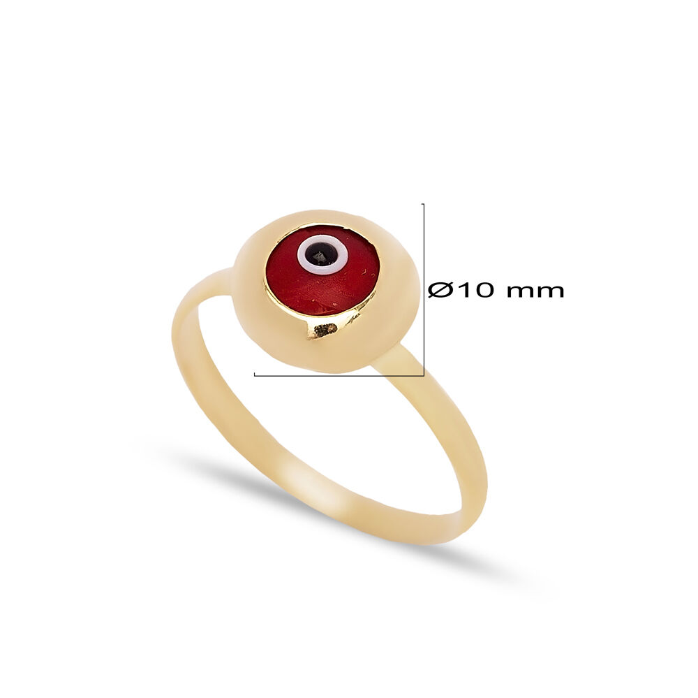 Round Shape Red Evil Eye Design Woman Ring Turkish Handmade Wholesale 925 Sterling Silver Jewelry