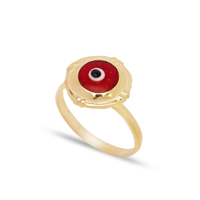 New Design Round Shape Red Evil Eye Design Woman Ring Turkish Handmade Wholesale 925 Sterling Silver Jewelry