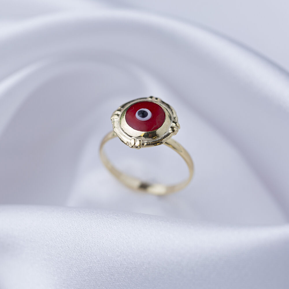 New Design Round Shape Red Evil Eye Design Woman Ring Turkish Handmade Wholesale 925 Sterling Silver Jewelry